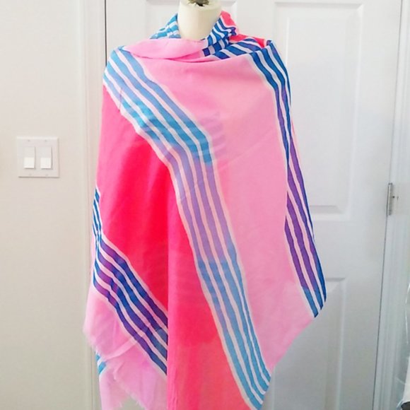 Hollister Pink & Blue Shawl Scarf Cover Up - Picture 2 of 7